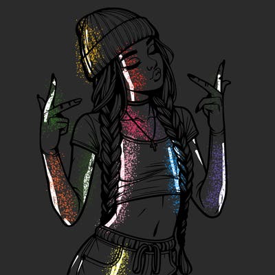 realistic teenage girl with braids and a beanie and crop top doing 🫶🏼