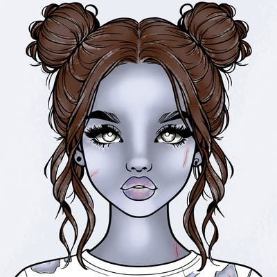 realistic girl with two buns in hair and lips