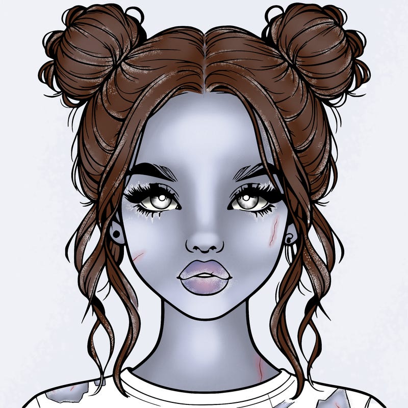 realistic girl with two buns in hair and lips