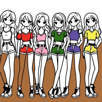 a group of girls wearing crop tops and shorts