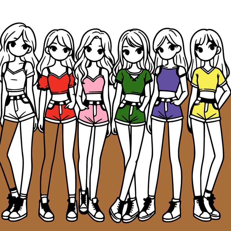 a group of girls wearing crop tops and shorts