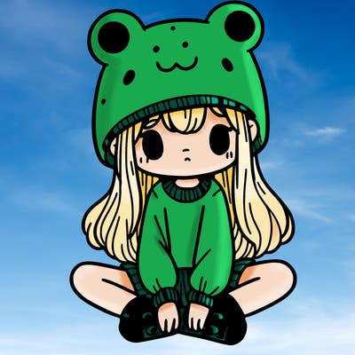 a girl wearing a frog hat and some frog socks