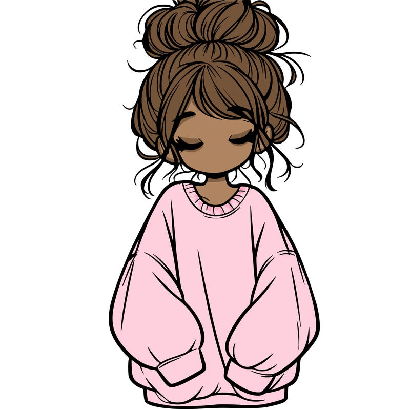 girl with baggy sweatshirt and messy bun