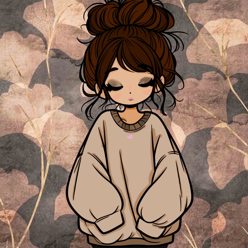 girl with baggy sweatshirt and messy bun