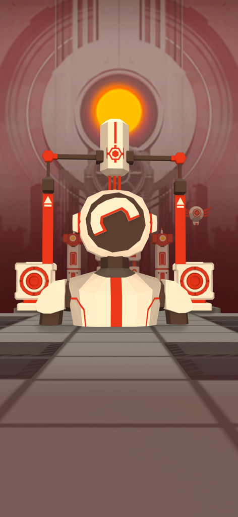 Rolling Sky - Un personaje robot futurista en un nivel de Rolling Sky con temática de ciencia ficción en rojo y blanco