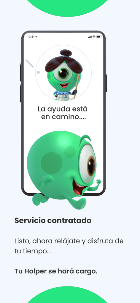 Holper app screen showing service booked and help on the way