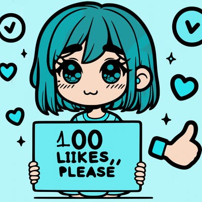 a girl with a sign saying 100 likes, please
