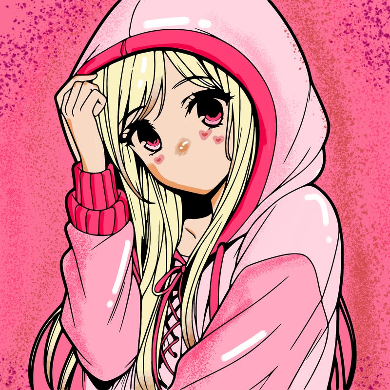 teen manga girl with long hoodie