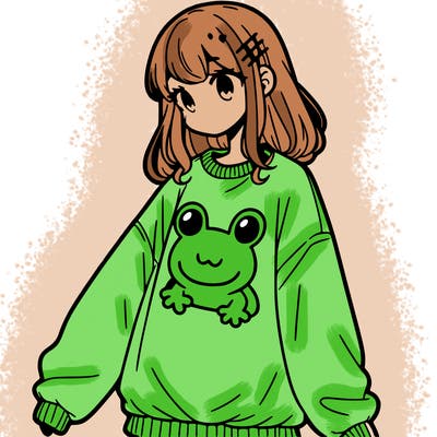 girl wearing frogging sweatshirt