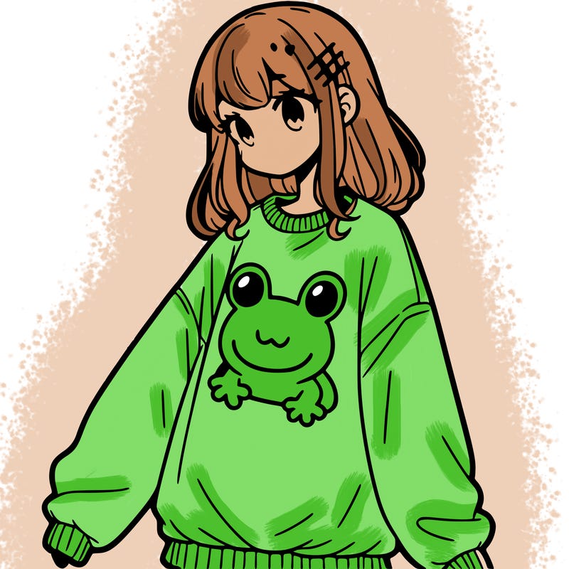 girl wearing frogging sweatshirt