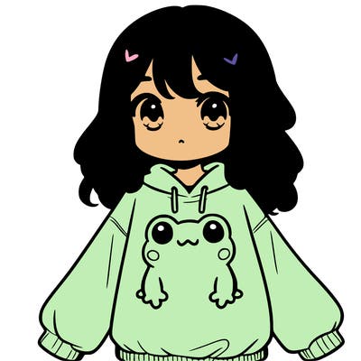 girl wearing frogging sweatshirt