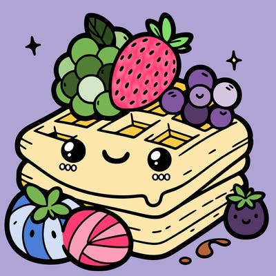 simple waffle with fruit