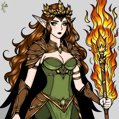 realistic warrior elf fire queen