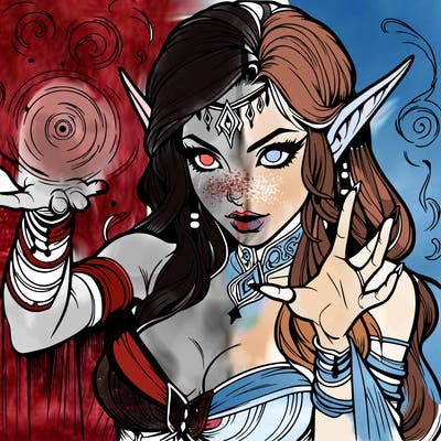 realistic scary beautiful elf sorceress casting spell
