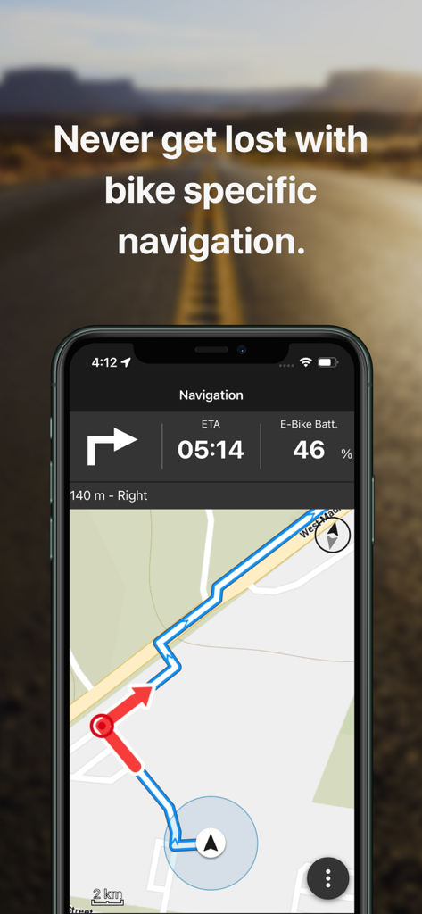 Trek Central - Trek Central app showing bike specific navigation with route map and e-bike battery level