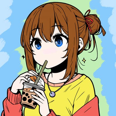 manga character drinking boba