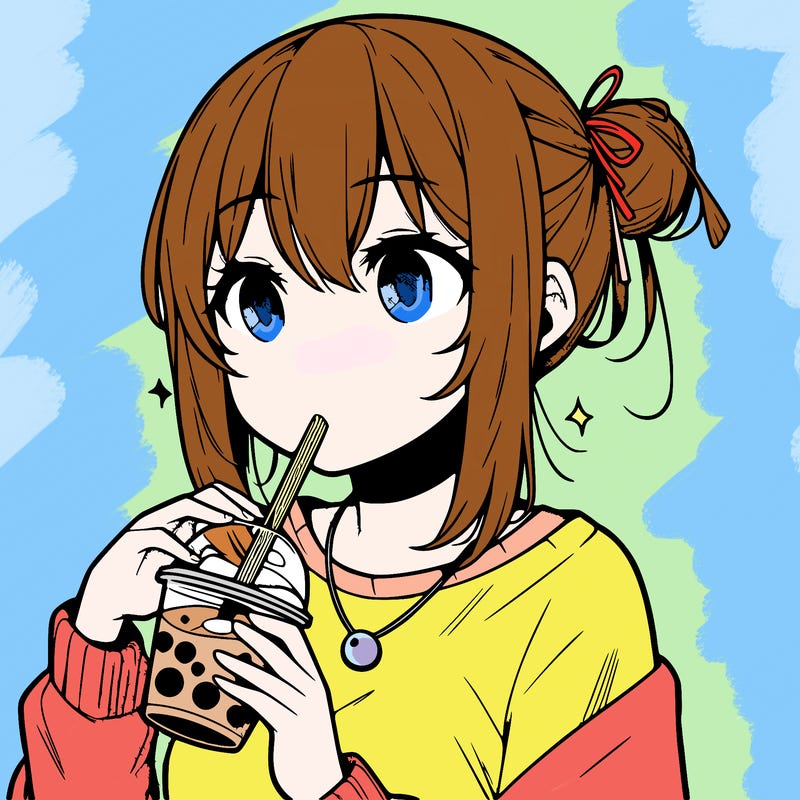manga character drinking boba