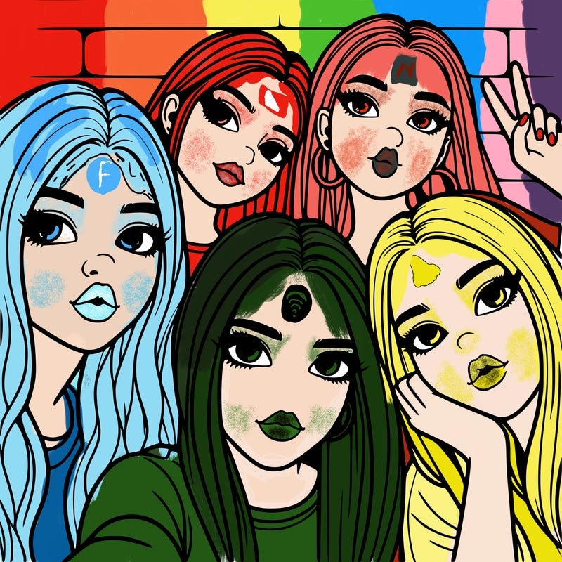 group of teen girls friends y2k up close in a selfie