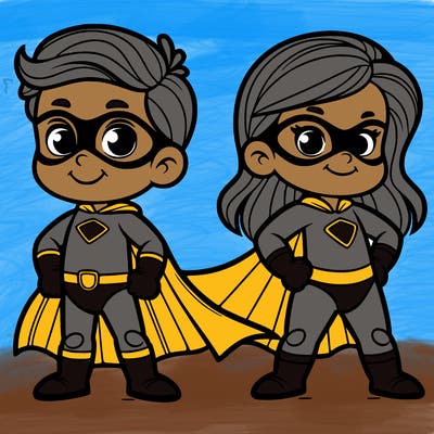 2 superheroes one is a boy of 5 and one is a girl 3 years