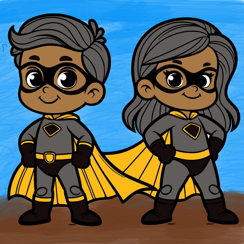 2 superheroes one is a boy of 5 and one is a girl 3 years