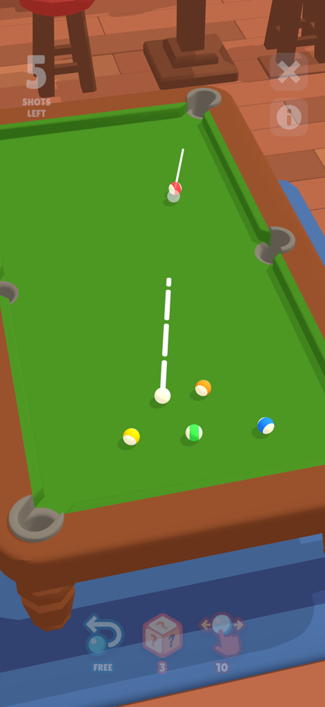 Coffee Pool - Mesa de billar minimalista con gráficos modernos y línea de puntería de la bola blanca en el juego Coffee Pool