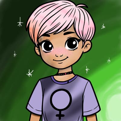 girl with pixie cut and feminist shirt