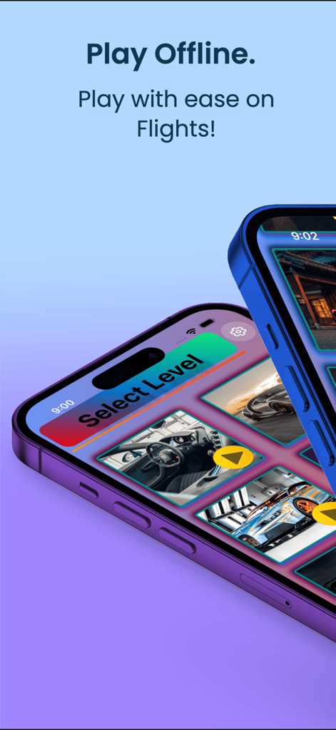 Bugatti Game - Pantalla de selección de nivel de Bugatti Game que muestra rompecabezas de superdeportivos disponibles para juego sin conexión