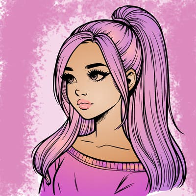 realistic girl with a high ponytail