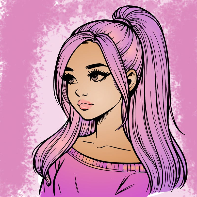 realistic girl with a high ponytail