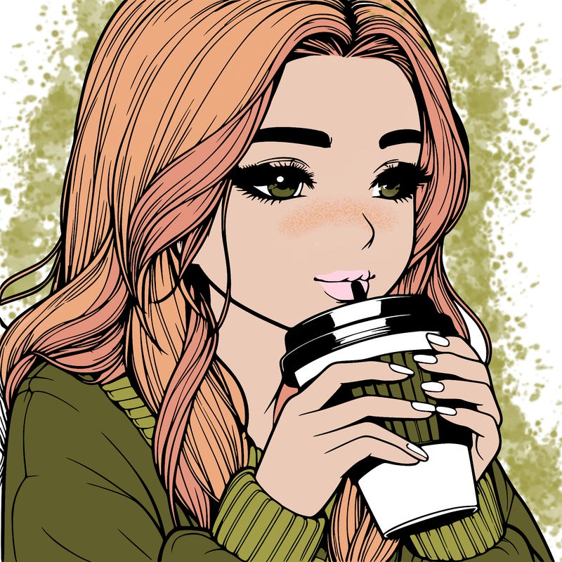 realistic girl drinking coffee