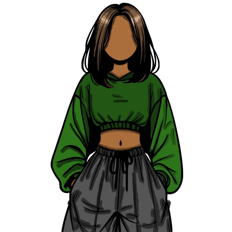 realistic girl faceless with baggy pants and a crop top
