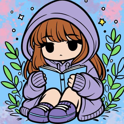 girl in oversized hoodie reading a book