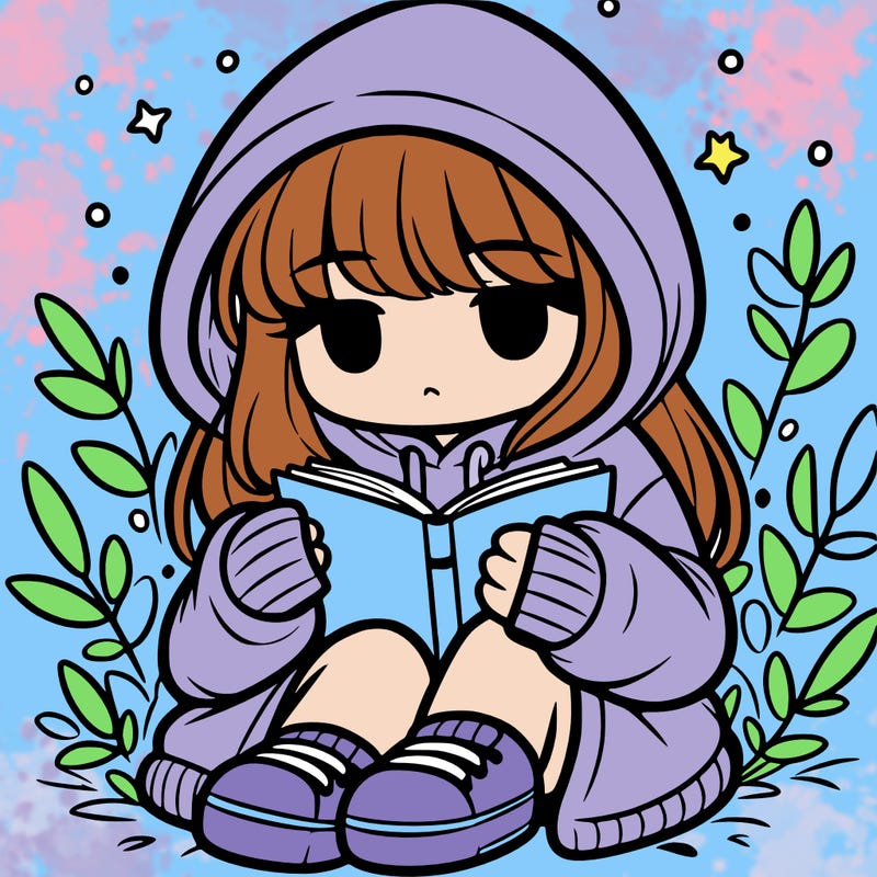 girl in oversized hoodie reading a book
