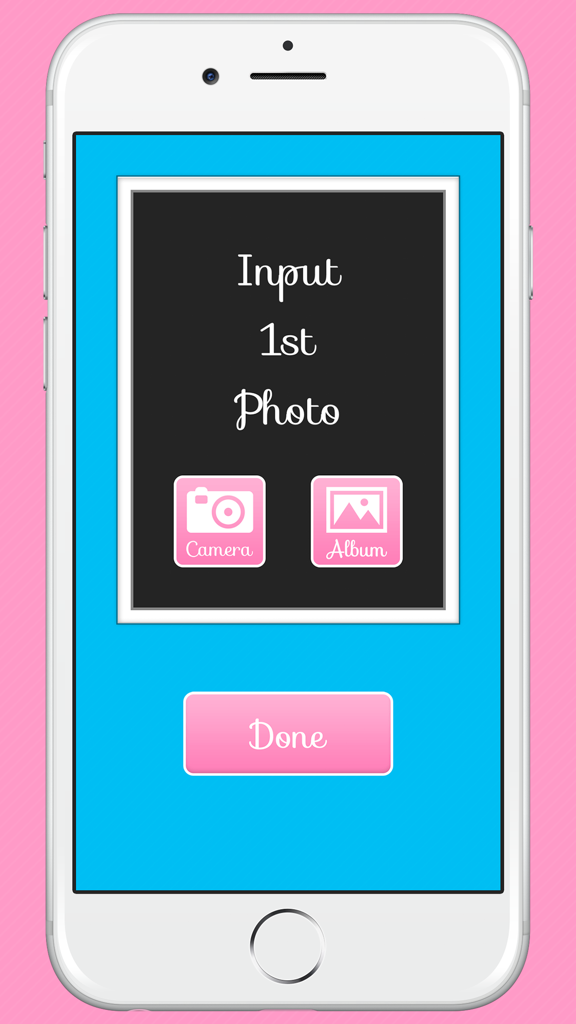 A interface do aplicativo The Love Test para carregar a primeira foto usando opções de câmera ou álbum.