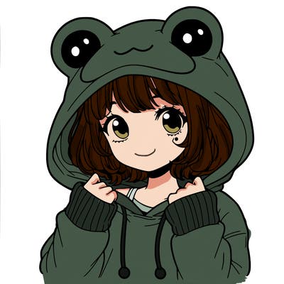 a cute teenage girl wearing a frog hoodie