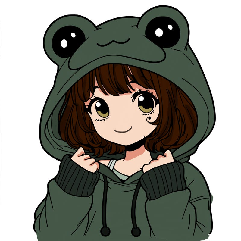 a cute teenage girl wearing a frog hoodie