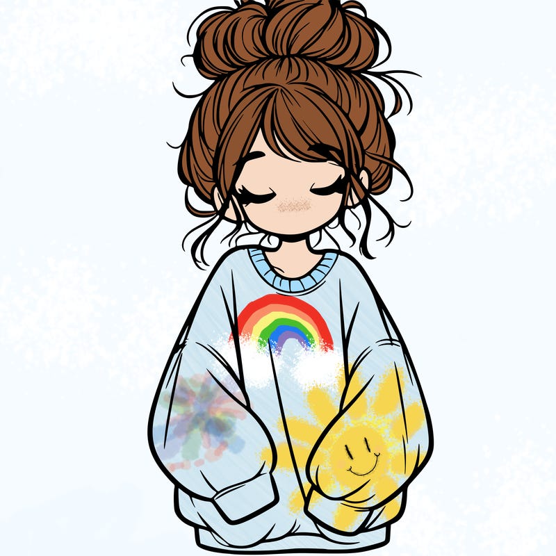 girl with baggy sweatshirt and messy bun