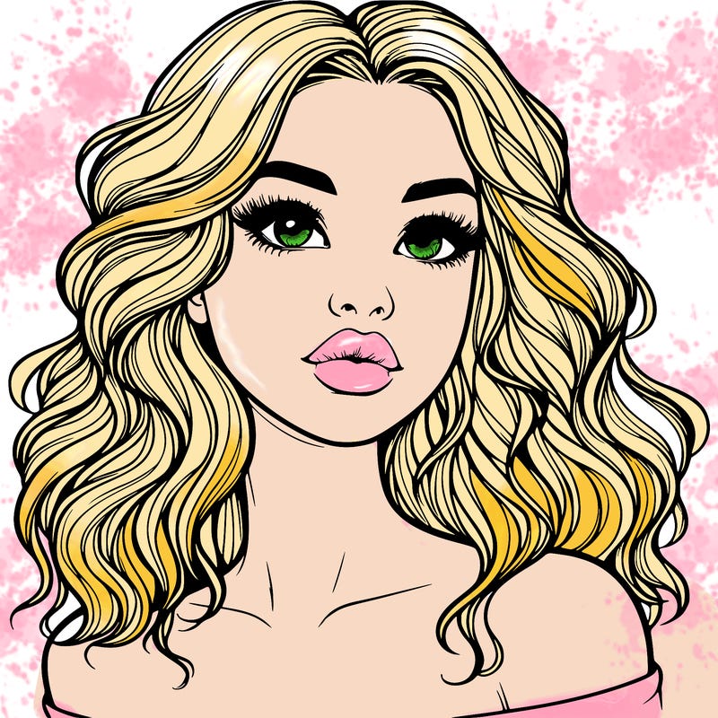 realistic girl with wavy hair and lips