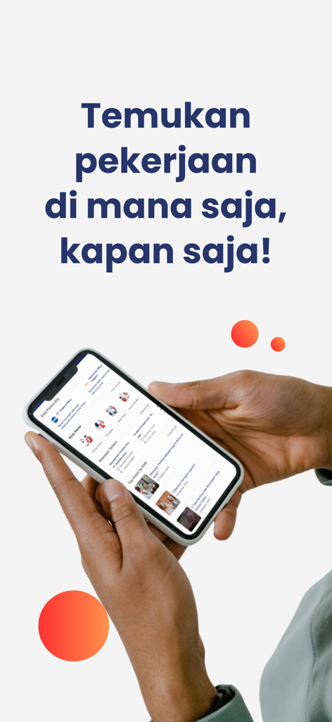 Eine Hand hält ein Smartphone mit der Benutzeroberfläche der Klob Jobsuche- und Lebenslauf-App.