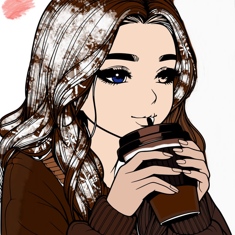 realistic girl drinking coffee