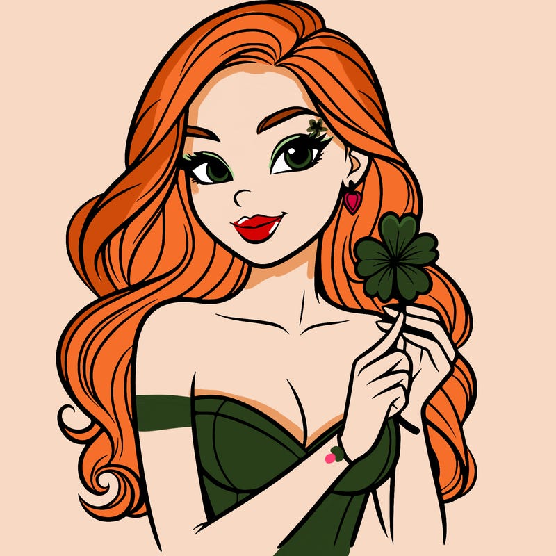 beautiful woman  carrying a clover