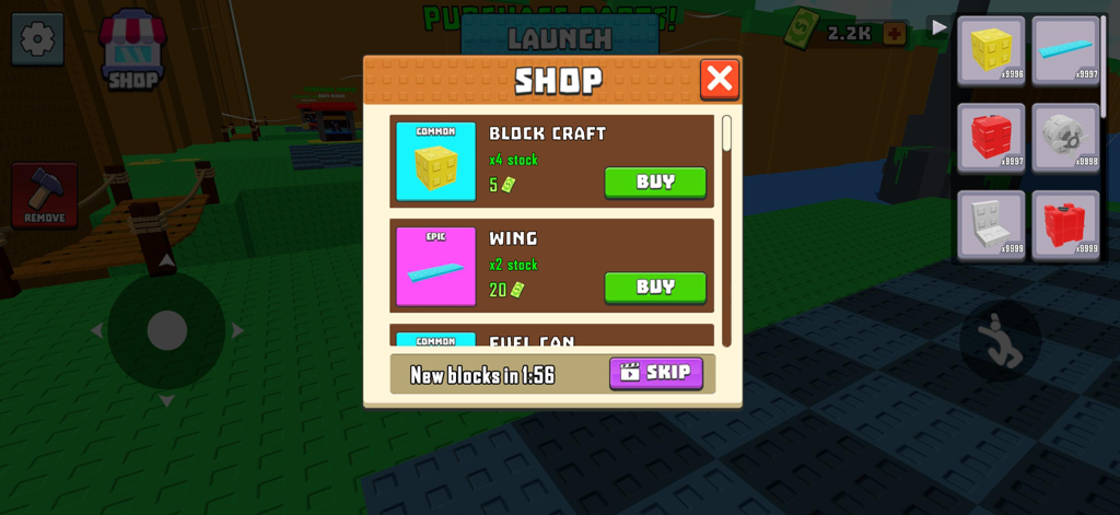 Build An AirPlane: Fly Master - In-game shop menu in Build An AirPlane Fly Master displaying airplane parts for purchase.