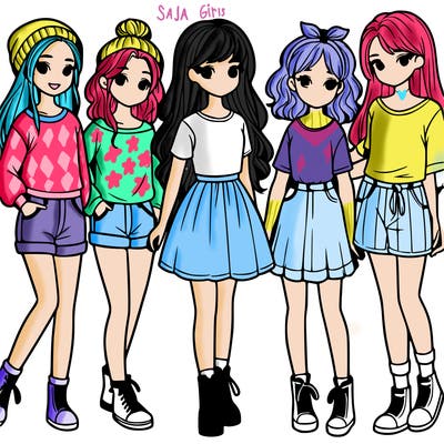 a group of five girls