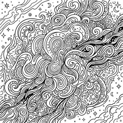 Explore the mesmerizing depths of the Lagoon Nebula through a unique psychedelic lens, featuring intricate swirling patterns and cosmic elements. This advanced coloring page promises hours of creative, meditative joy for artists of all levels.