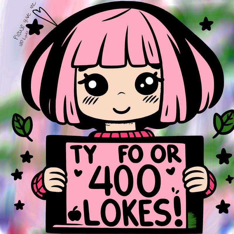 girl holding sign that says “ty for 400 likes!”