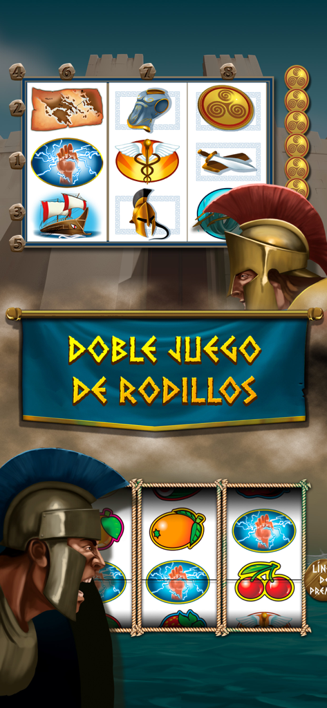 Troya - Máquina Tragaperras - A screenshot of the Troya slot machine game showing its double reel feature and Trojan warriors