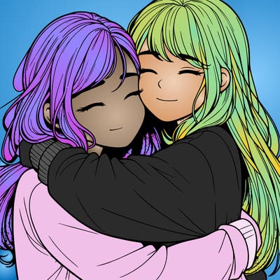 realistic two girls hugging