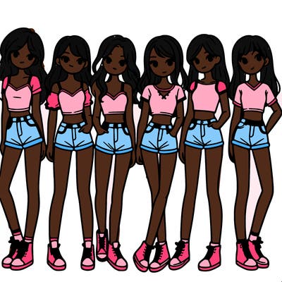 a group of girls wearing crop tops and shorts