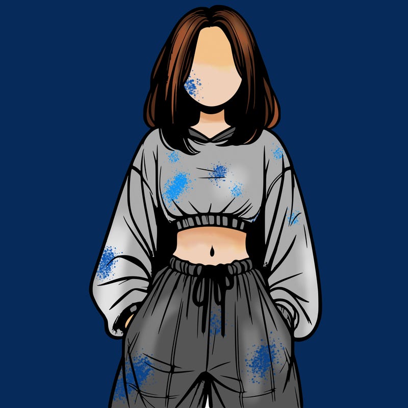 realistic girl faceless with baggy pants and a crop top