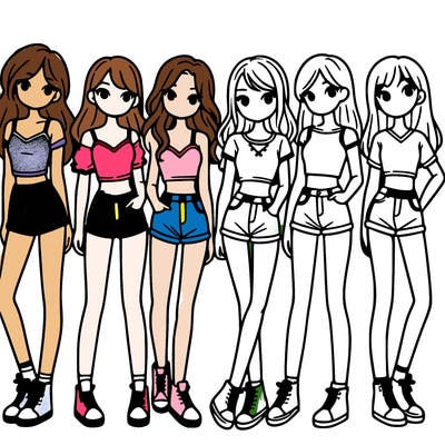 a group of girls wearing crop tops and shorts